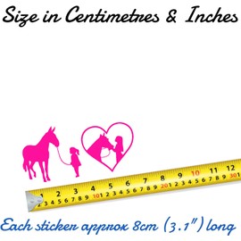 Pack of 4 Girl with A Horse Stickers - Waterproof Decal - Car Bumper, Laptops, Water Bottles, Fun Gifts, Mirrors (Pink, 8cm x 7.5cm)