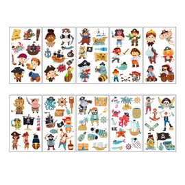 Pirate Temporary Tattoos for Boys,Girls,Kids,10 Sheets Kids Tattoos Waterproof Fake Tattoos Cartoon Pirate Tattoos Stickers for Children's Stick on Tattoos Pirate Theme Birthday Party Bag Fillers