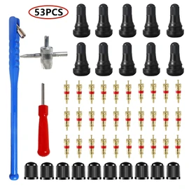 HUAZIZ 53 Pieces Tyre Valve Remover Tyre Repair Tool Set 30x Valve Core 10x Tyre Valve Caps 4-in-1 Repair Tool 1x Single Head Valve Remover 1x Valve Puller 10xTR413