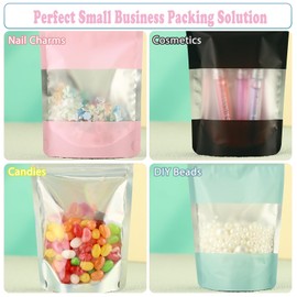 200 Pcs Mylar Bags for Food Storage 7x10 Mylar Bags with Window Holographic Stand Up Bags Resealable Bags for Food Smell Proof Bag Freeze Dried Candy Bags Jewelry Packaging Bags 1 Quart Mylar Bags