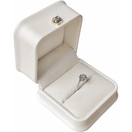 PU Leather Jewelry Ring Box, Velvet Interior Square Jewelry Earrings Box for Wedding Christmas Engagement Proposal (White, One size)