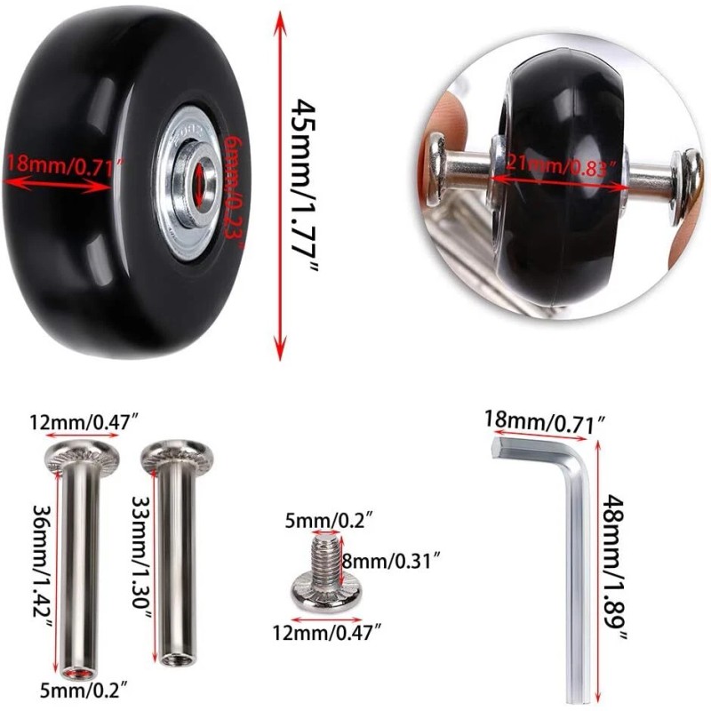 OwnMy 45Mm Luggage Replacement Wheels Set Of 4 With Axles
