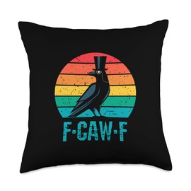 F-Caw-F Black Crow Black Bird Retro Sunset Vintage F-Caw-F Throw Pillow