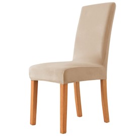 MILARAN Velvet Chair Covers for Dining Room, Stretch Elastic Chair Covers, Washable Removable Chair Cover, Fitted Cover with Elastic Band (2 Pieces, Beige)