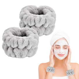 2 Pcs Wrist Towels for Washing Face-Dorbetar, Microfiber Wrist Bands for Washing Face, Spa Wristbands for Washing Face, Face Wash Wristbands, Arm Bands for Washing Face for Woman Children（Pale Gray）