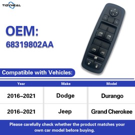 Tidy Heal Master Power Window Switch Driver Side for 2016-2021 Dodge Durango Jeep Grand Cherokee Replaces 68319802AA Double Auto 8+3 PINS