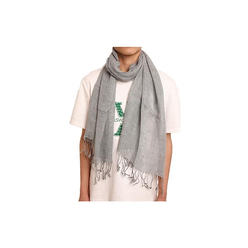 Prettystern long Plain uni-Colour Summer Casual leisure Fringed Linen Men's