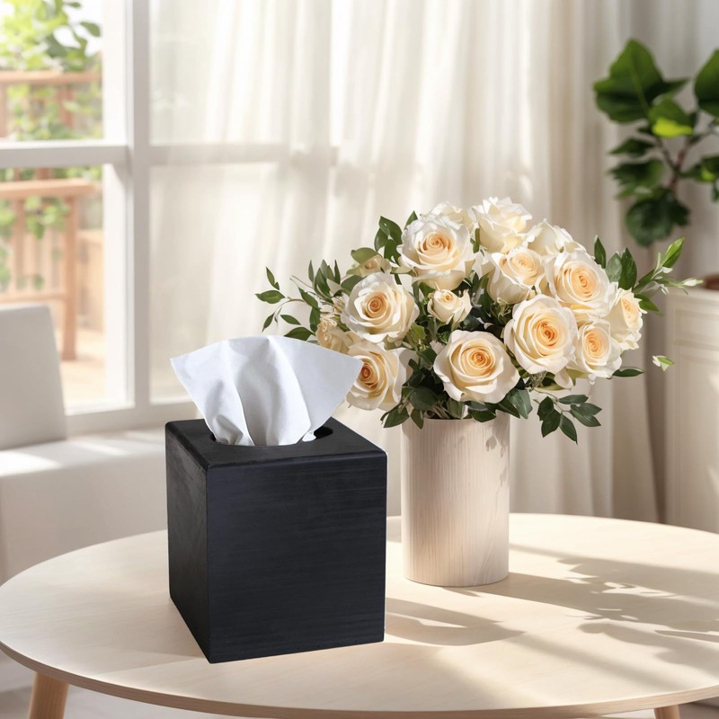S310 Wood Tissue Box Cover, Square Tissue Box Holder with