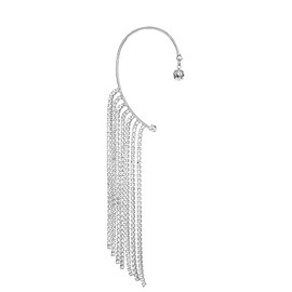 Exaggerate Long Tassel Dangle Drop Cubic Zirconia Cuff Wrap Crawler Clip On Fake Earrings for Women Non Pierced Ear Luxury Crystal Dangling Hanging Party (Silvery, One size)