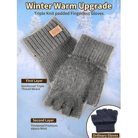 JYUYNY Fingerless Gloves, Fingerless Gloves, Cashmere Gloves, Winter Warm Knitted Gloves, Running, Cycling, Driving for Men and Women, lightgrey