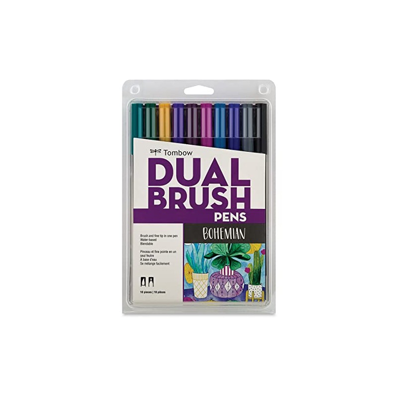 Tombow 56218 Dual Brush Pen Art Markers, Bohemian, 10-Pack. Blendable,
