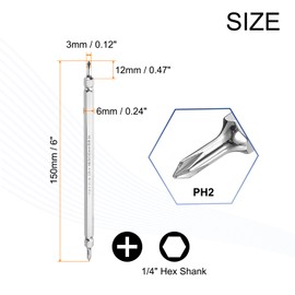 sourcing map 2pcs Magnetic Double Ended Screwdriver Bit 3mm PH2 6"/150mm 1/4" Hex Shank CR-V Steel Two Sided Phillips Cross Screw Driver Bit for Power Screwdriver Impact Drill Tool