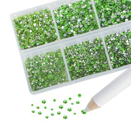 AD Beads 8280PCS Flatback Rhinestones Nail Gems Round Crystal Rhinestones for Crafts Mixed 6 Sizes with Wax Pencil Kit SS3-SS10 (03 Peridot)