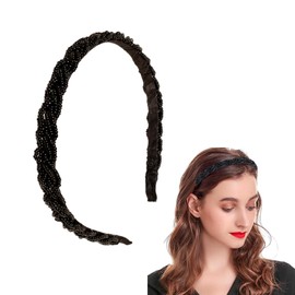 Haarreifen Damen, Haarreif Damen mit Kristallperlen Stirnband, Geflochtenes Stirnband Perlen Stirnband Haarschmuck Damen, Party Haarreif, Geflochten Haarband