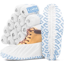 X-Large 100 Pack Shoe Covers Disposable Non-Slip, Black Non-Woven Fabric Boot Covers for Indoors Breathable Slip Resistant Durable Boot, Stretchable Fits Up to Size 13 US Men (White)