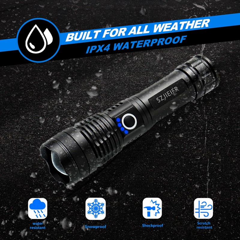SZJIEIFR LED 18650 Flashlight Tactical Flashlights Rechargeable LED Flashlight, 5