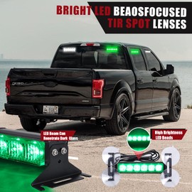 Tiannor 4X 6.1 inch Emergency Strobe Lights Green/White 24 LED Waterproof Hazard Warning Flashing Safety Dash Front/Rear/Side Windshield Lights for Volunteer Firefighter Vehicles POV Trucks