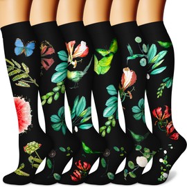 CHARMKING - 6 pares de calcetines de compresión para mujeres y hombres, el mejor apoyo para enfermeras, correr, atletismo, viajes de vuelo (Multi 40, S/M)