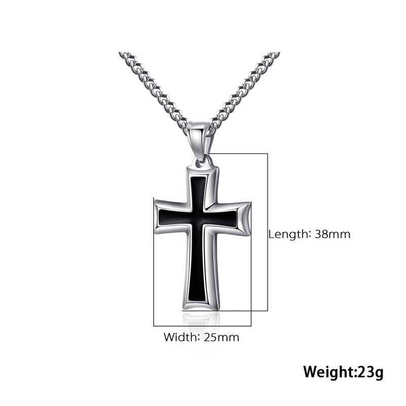 Reve Stainless Steel Black & Silver Cross Pendant Necklace for