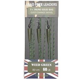 TJR Tackle Solid Bag Inline Leaders Lead Free Quick Change Swivels 60lb Test 3 per pack Carp Fishing Tackle (Weed Green)