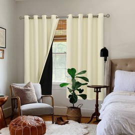 BGment Thermal Insulated 100% Blackout Curtains 69 Inch Length 2 Panels, Total Light Blocking Curtains for Bedroom, Grommet Window Drapes with Thick Black Liner, 55 Inch Wide Each Panel, Cream