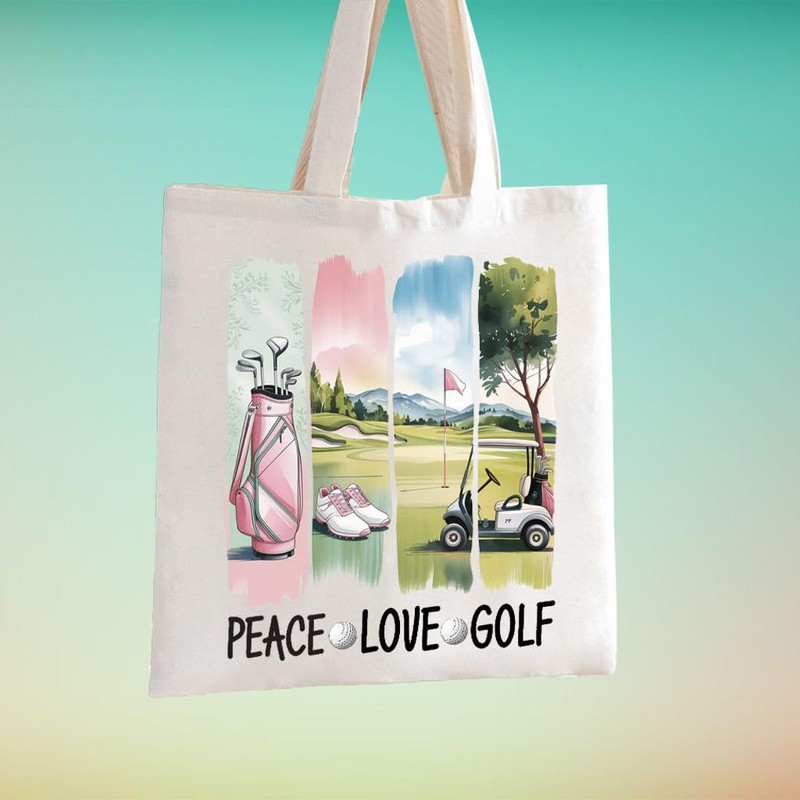 TSOTMO Golf Gift Golfing Shopping Bag Peace Love Golf Canvas