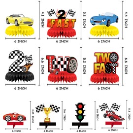 10 PCS Two Fast Honeycomb Centerpieces, Two Fast Birthday Decorations, Two Fast Birthday Party Supplies