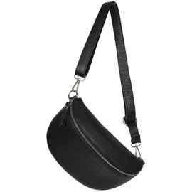 AmbraModa GLX1 Unisex Small Waist Bag Bum Bag Shoulder Bag Made of Genuine Leather, black, Waist bag, bum bag, shoulder bag