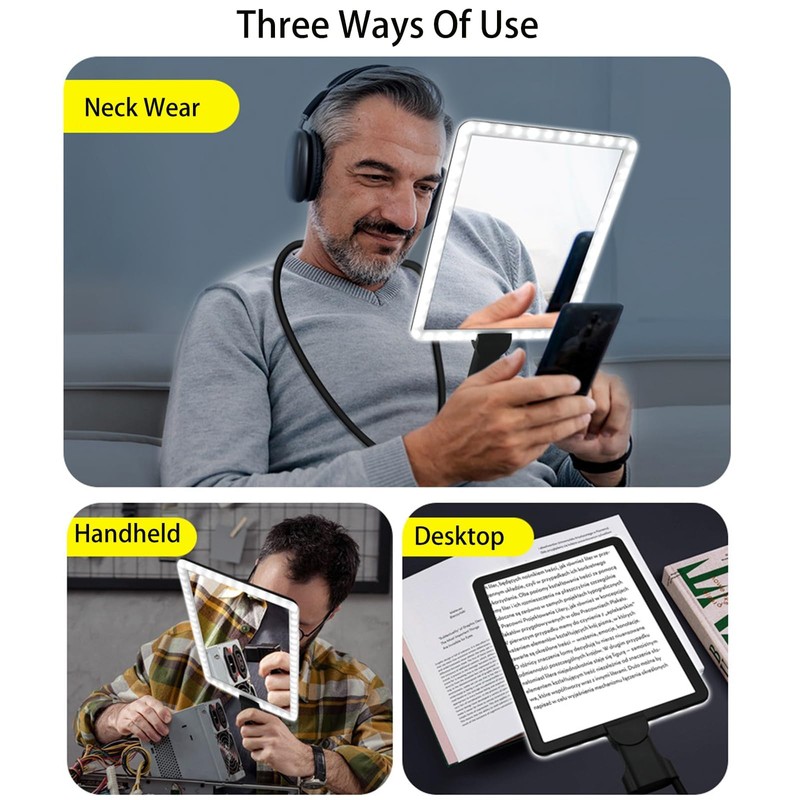 Neck Wear Magnifying Glass with Light, Hands Free Rechargeable LED