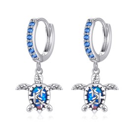 VENACOLY Sea Turtle Earrings 925 Sterling Silver Blue Opal Turtle Earrings Beach Earrings Jewelry for Women