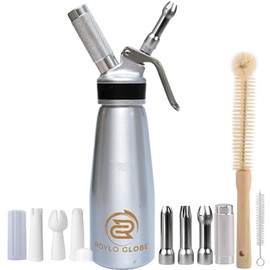 Professional Whipped Cream Dispenser - 500 ml Whipped Cream Maker With Silicone Grip - Heavy Duty Homemade Whipped Cream Dispenser - Whip Cream Canister With 6 Decorating Tips & 2 Cleaning Brushes