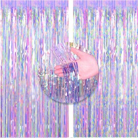 2pcs 3ft x 8.3ft Shiny Corlorful Metallic Tinsel Foil Fringe Curtains Photo Booth Props for Engagement Bridal Shower Bachelorette Baby Shower Birthday Holiday Celebration Party Decorations