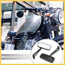 REPAIROCK Pair Universal 4.5"x1.7" Motorcycle Rearview Mirrors Bar End Side Clear Mirror Black Auto Replacement Parts