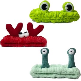 Shineyid Face Wash Hairband Spa Headband Facial Makeup Hair Band Skincare Head Wraps Cartoon Elastic Head Band Cute Frog Snail Crab Hair Accessories for Shower Beauty Sports (3 colors)