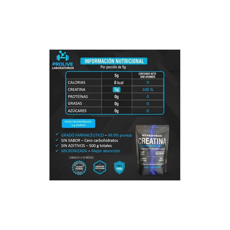 Creatina Monohidratada Usp 500g Micronizada Sin Sabor 100tom