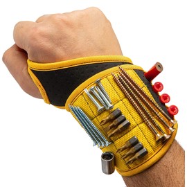 Magnetic Wristband with Super Strong Magnets Holds Screws, Nails, Drill Bit. Unique Wrist Support Design Cool Handy Gadget Gift for Fathers, Boyfriends, Handyman, Electrician, Contractor