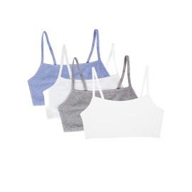 Fruit of the Loom Women's Spaghetti Strap Cotton Sports Bra, Opaque, Heather Grey/White/White/Blue Heather 4-Pack, 12 (Pack of 4)