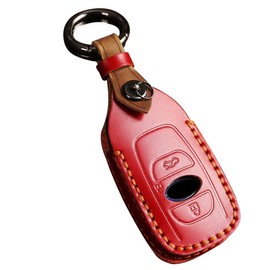 LETINGFAR Key Case, Smart Key Case, Key Cover, Key Holder, Cowhide Leather, 3 Buttons, Suitable for Subaru B4 Impreza, Exiga, Impreza, G4, WRX, S4, STI, XV, Outback, Forester BRZ, etc, red
