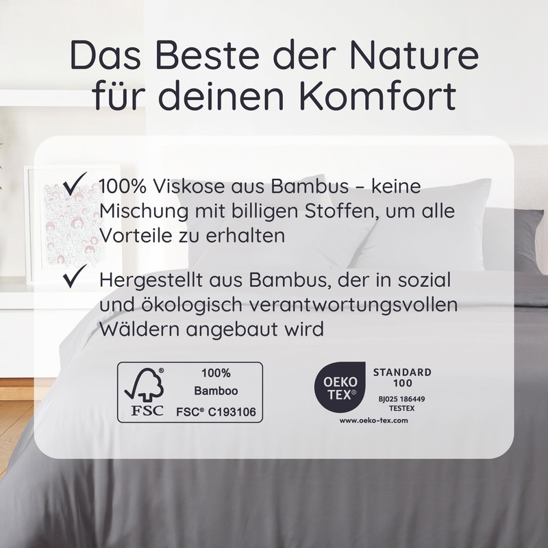 Dark Grey Bamboo Bed Sheets without Rubber, Cooling 180 x