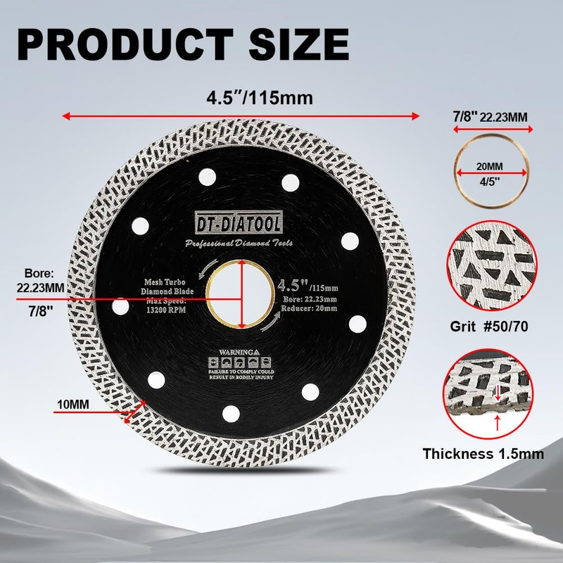 DT-DIATOOL Diamond Granite Blade 4-1/2 Inch for Marble Porcelain Tile