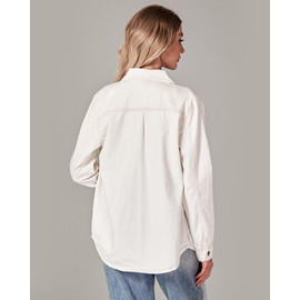 luvamia Casual Button Down Denim Jacket For Women Jean Jacket For Women Trendy Light Jean Jacket For Women Long Denim Jacket Women Denim Tops For Women Ivory White Size Medium Fits Size 8 Size 10