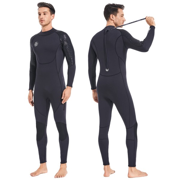 Men Wetsuit Neoprene Wet Suit - 3mm Thermal Scuba Gear Back Zip Ultra Stretch Black Swimsuit Long Sleeve Full Body Warm Women Diving Suits for Snorkeling Swimming Outdoor Water Sports Diver XL