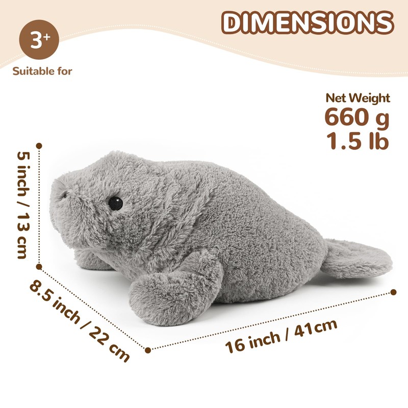 Manatee Stuffed Animals, Microwavable Stuffed Animal Adorable Fluffy Manatee Plush