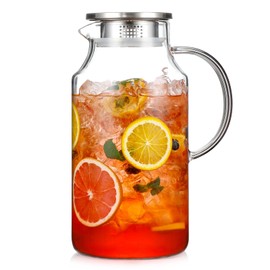 1 Gallon thickened Glass Pitcher with Lid and Spout, Borosilicate Glass Carafe for Hot/Cold Drink, Water Pitchers for Fridge, Extra Large Jug with Handle for Iced Tea, Coffee,Juice,Homemade Beverage