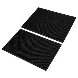 PATIKIL 16" x 12" x 0.4" PVC Bar Mats, 2 Pack Non-Slip Bar Service Cup Mat Countertop Spill Mat for Kitchen Restaurant Bar KTV Counter Barber Station Mat for Hair Salon, Black