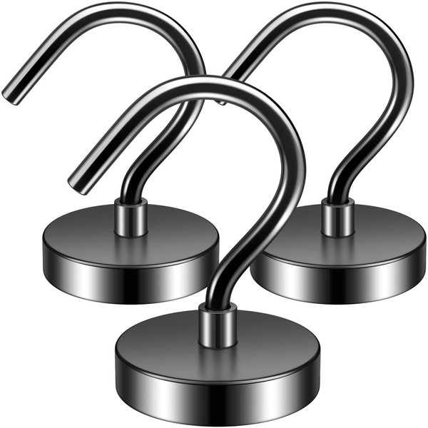 FINDMAG 3 Pack Black Strong Magnetic Hooks, 40lbs+Heavy Duty Magnets