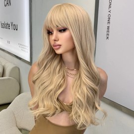 WigsA Heat Resistant Synthetic Hair Highlight blonde Costume Wigs With Bangs Long Wavy