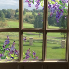 funlife Transparent Floral Window Clings Sticker, Watercolour Stained Glass Window Film, Static Cling Glass Covering Decal, Purple Wisteria, Corner Cling