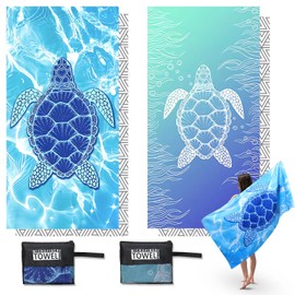2 Pack Microfibre Beach Towels for Adults Extra Large 180 × 90 cm Quick Dry Beach Towel Double Side Print Sand Free Lightweight Beach Towel with Net Bag Microfiber Towels for The Beach Travel Swimming