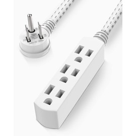 PLUGTUL Flat Plug Extension Cord 3 Outlet, 8 FT Braided White Extension Cord, 16 Gauge 3 Prong Grounded Wire, Home and Office, ETL Listed